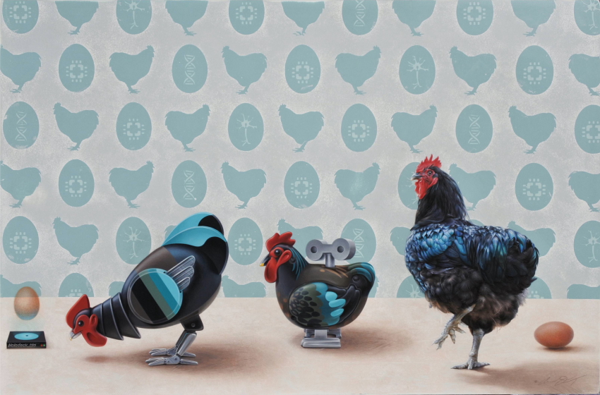 Chicken & Egg Painting by Andrew Denman